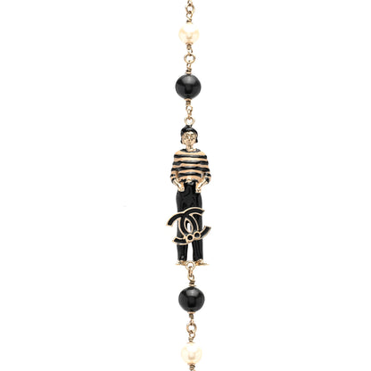 Chanel Pearl Beaded Enamel CC Coco Long Necklace Blanc Nacre Black Beige Gold 4 of 5