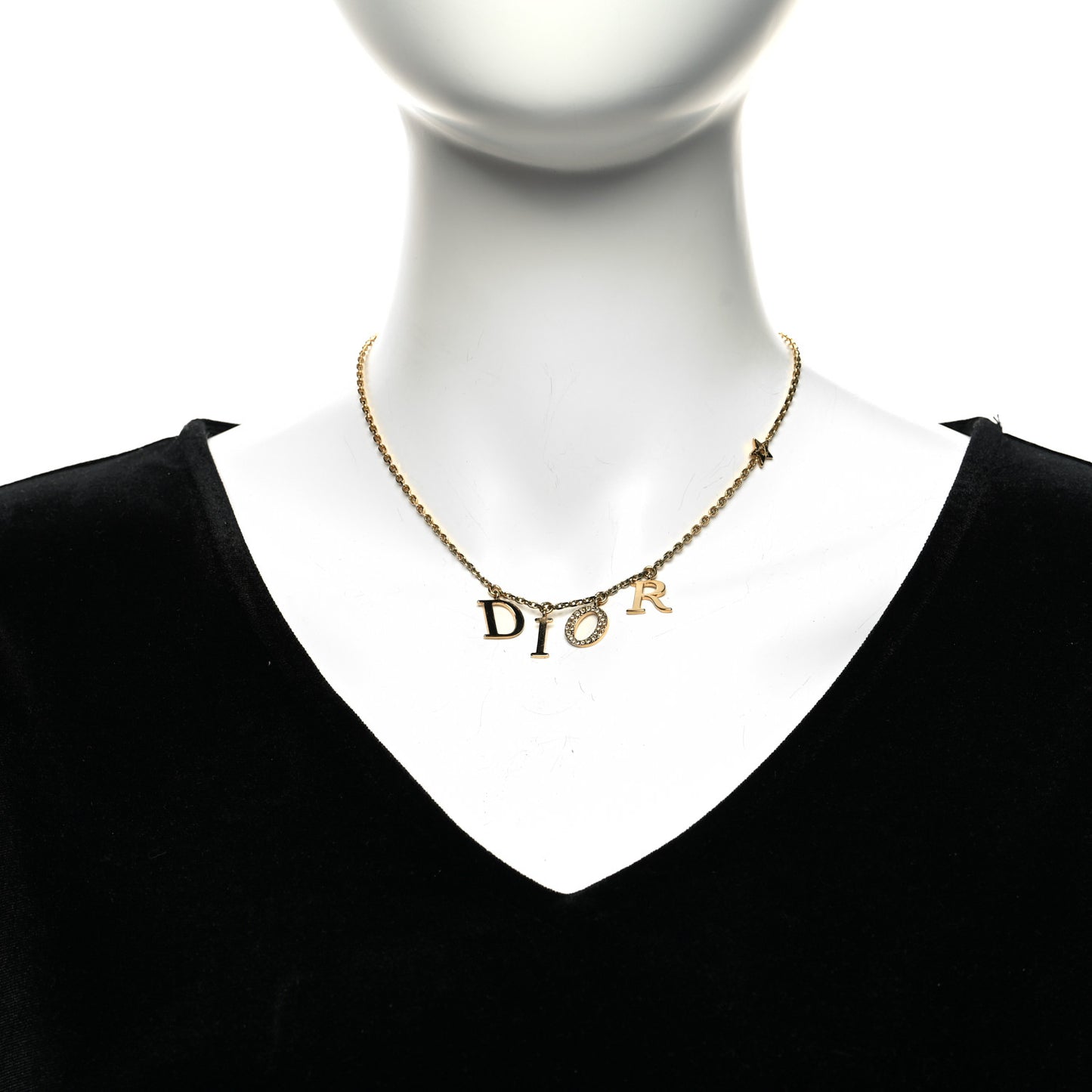 Metal Crystal Logo Necklace Gold