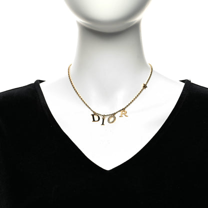 Christian Dior Metal Crystal Logo Necklace Gold 2 of 5