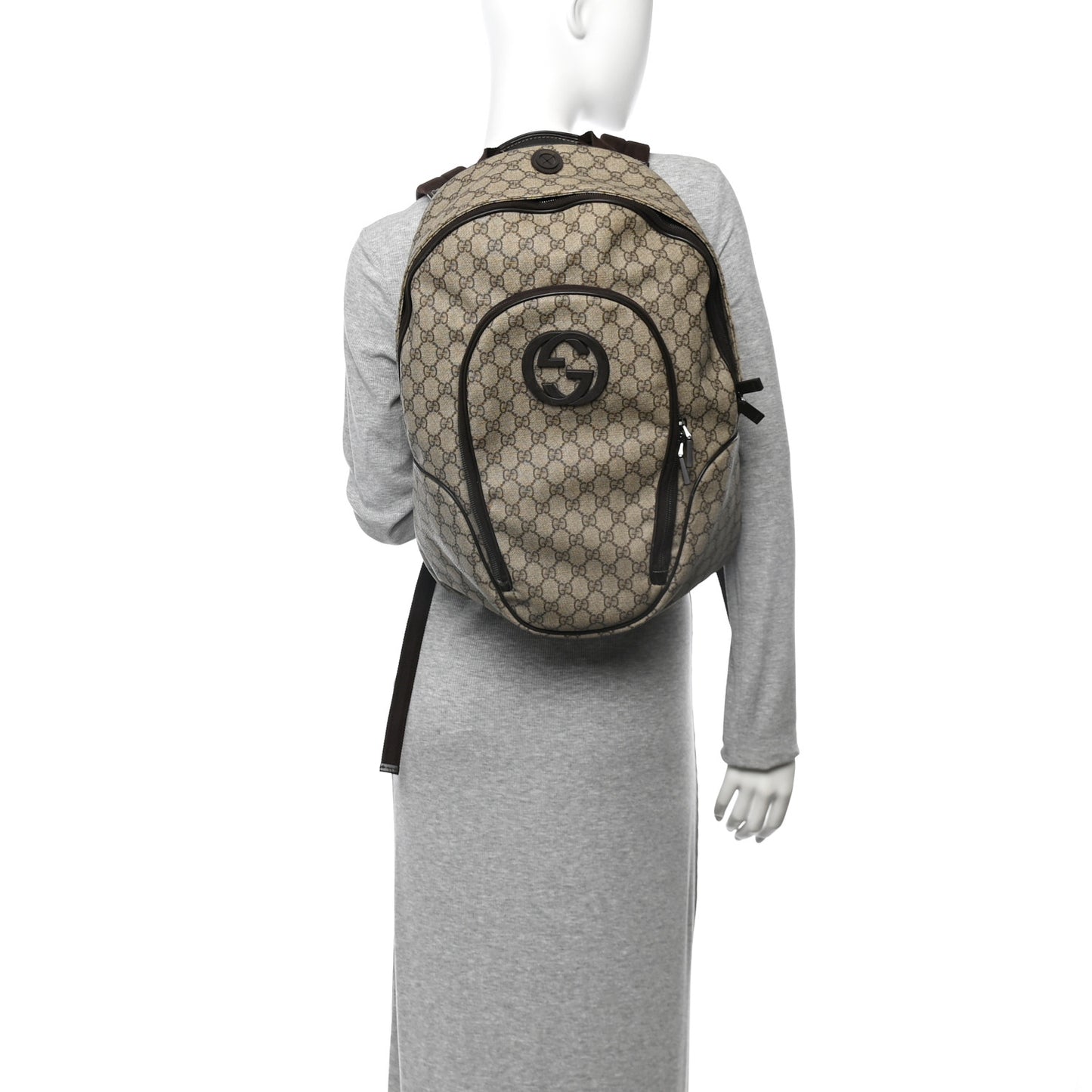 GG Plus Monogram Interlocking G Medium Backpack Dark Brown