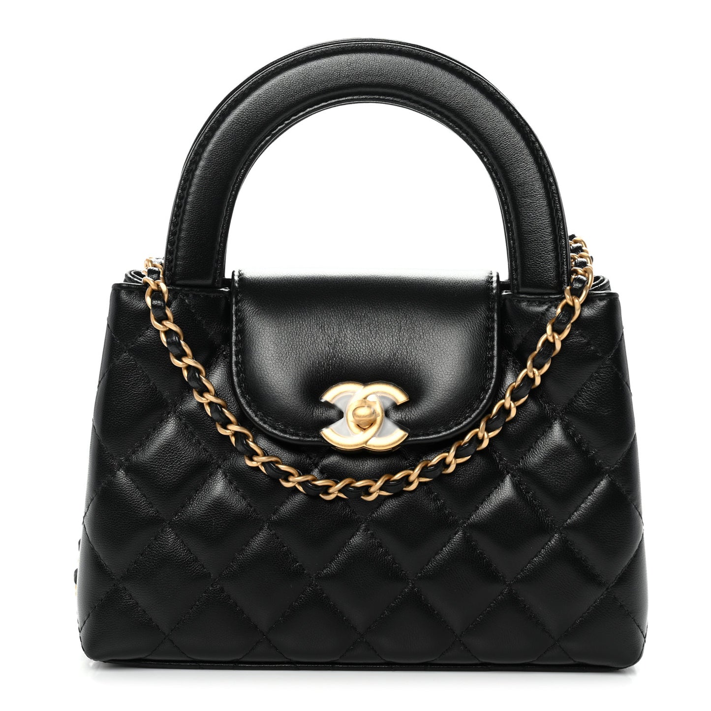 Shiny Aged Calfskin Quilted Nano Kelly Shopper Black Black