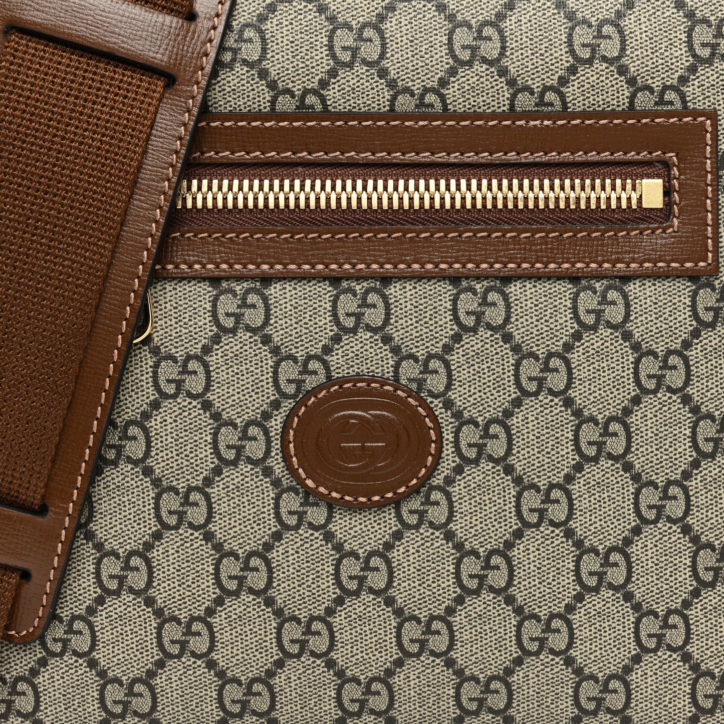 GG Supreme Monogram Azalea Calfskin Retro Interlocking G Flat Messenger Bag Beige Ebony Brown Sugar