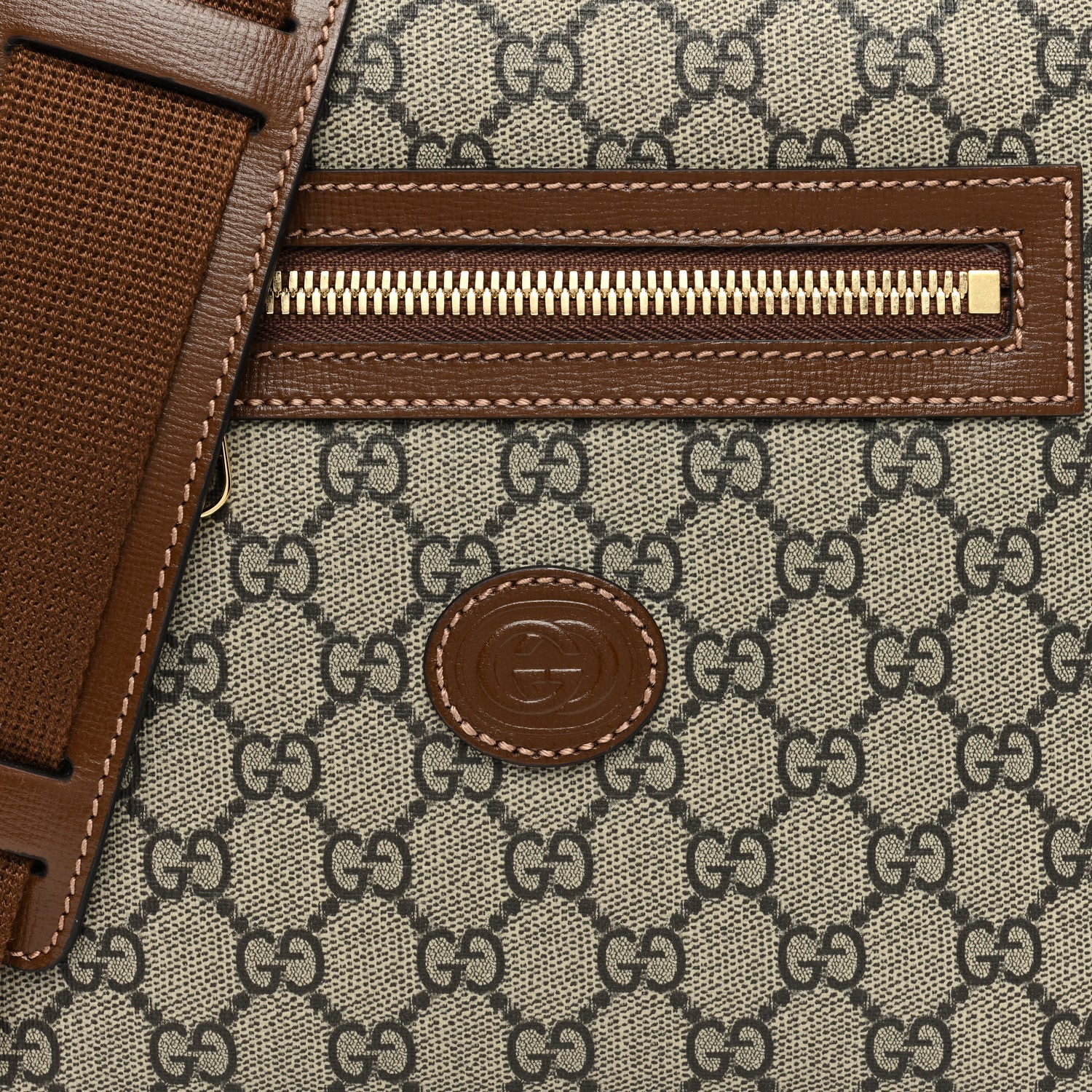 Gucci GG Supreme Monogram Azalea Calfskin Retro Interlocking G Flat Messenger Bag Beige Ebony Brown Sugar 7 of 9