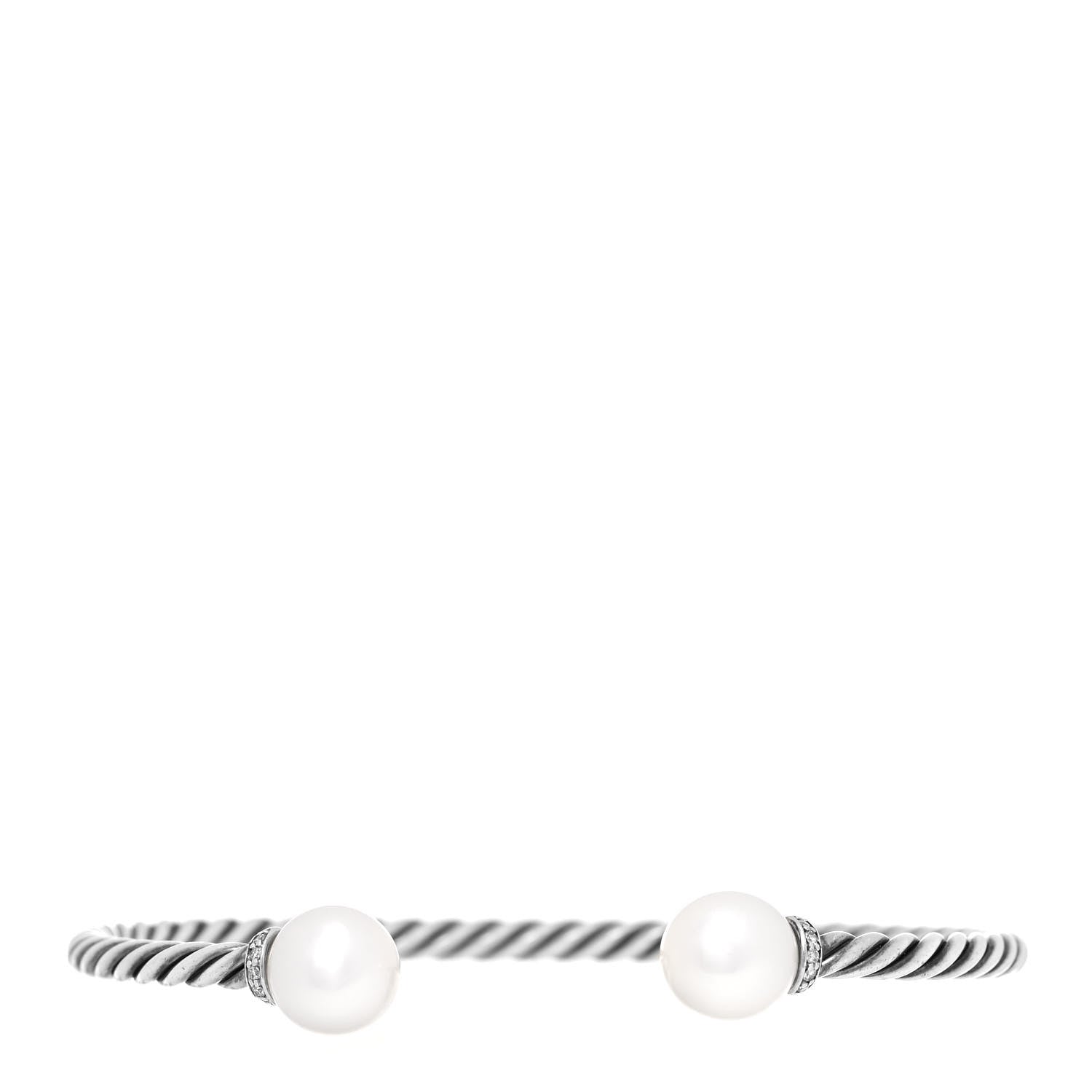 David Yurman Sterling Silver Diamond Pearl 9mm Solari Bracelet 1 of 5