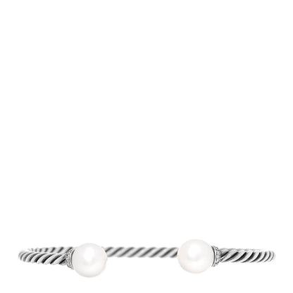 David Yurman Sterling Silver Diamond Pearl 9mm Solari Bracelet 1 of 5