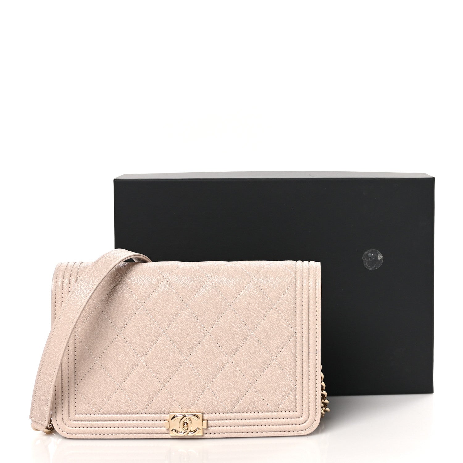 Chanel Caviar Quilted Boy Wallet On Chain WOC Light Beige 12 of 12