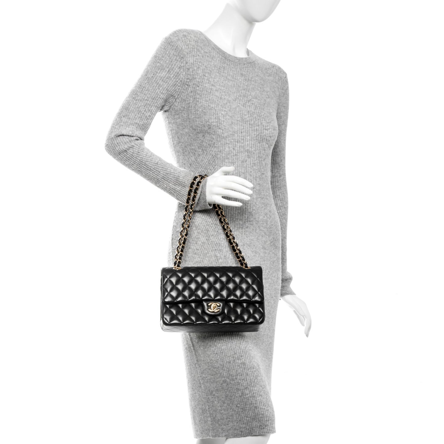 Lambskin Quilted Medium Double Flap Black