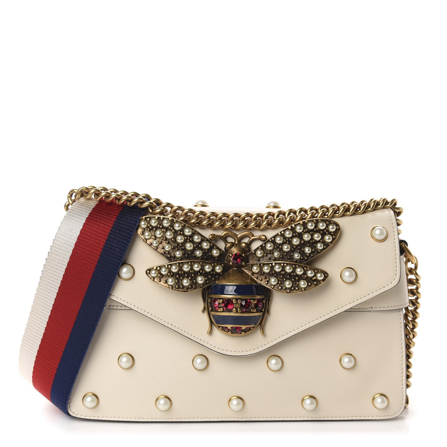 Nappa Pearl Studded Mini Queen Margaret Broadway Shoulder Bag Mystic White