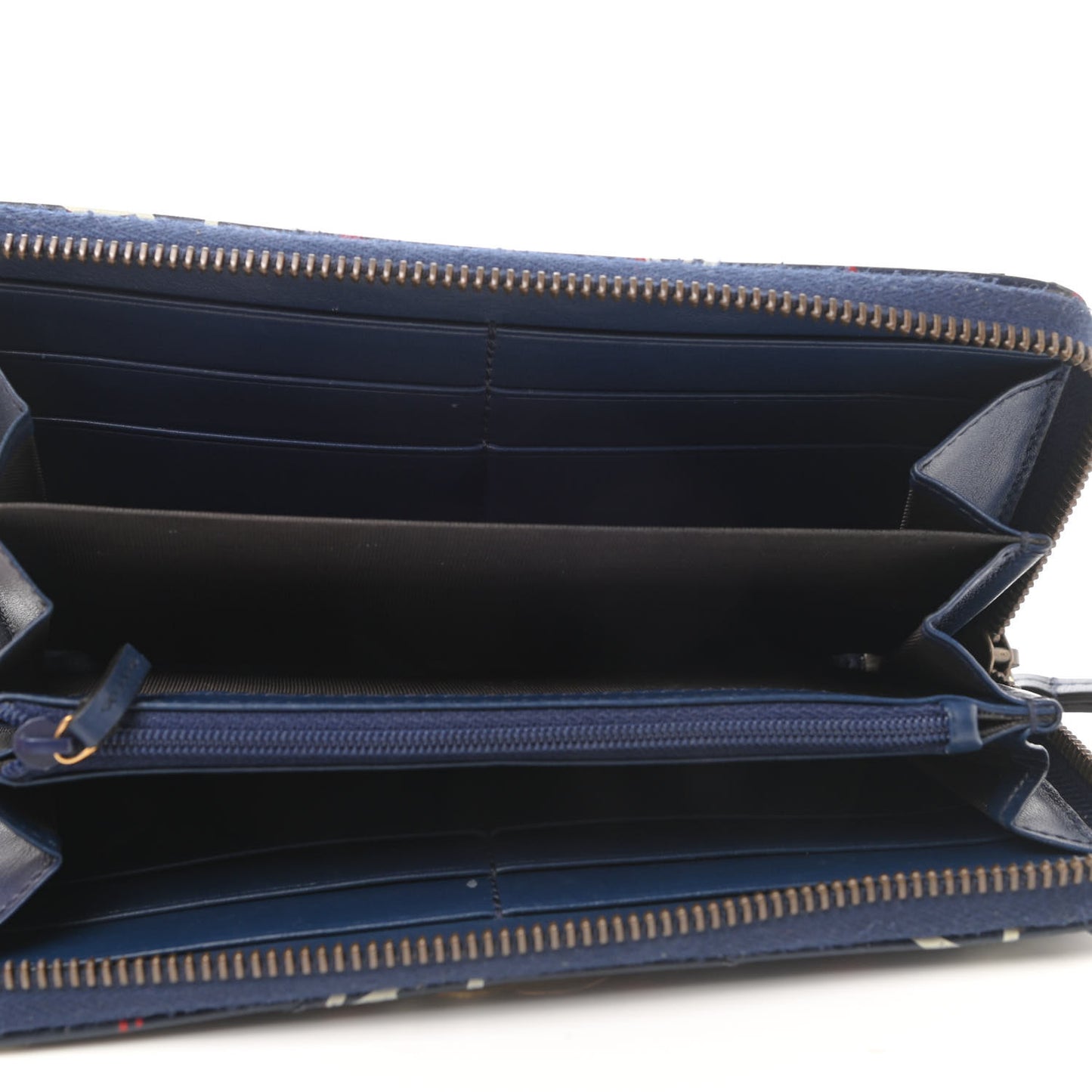 Calfskin Matelasse GucciGhost GG Marmont Zip Around Wallet Blue Agata Hibiscus Red