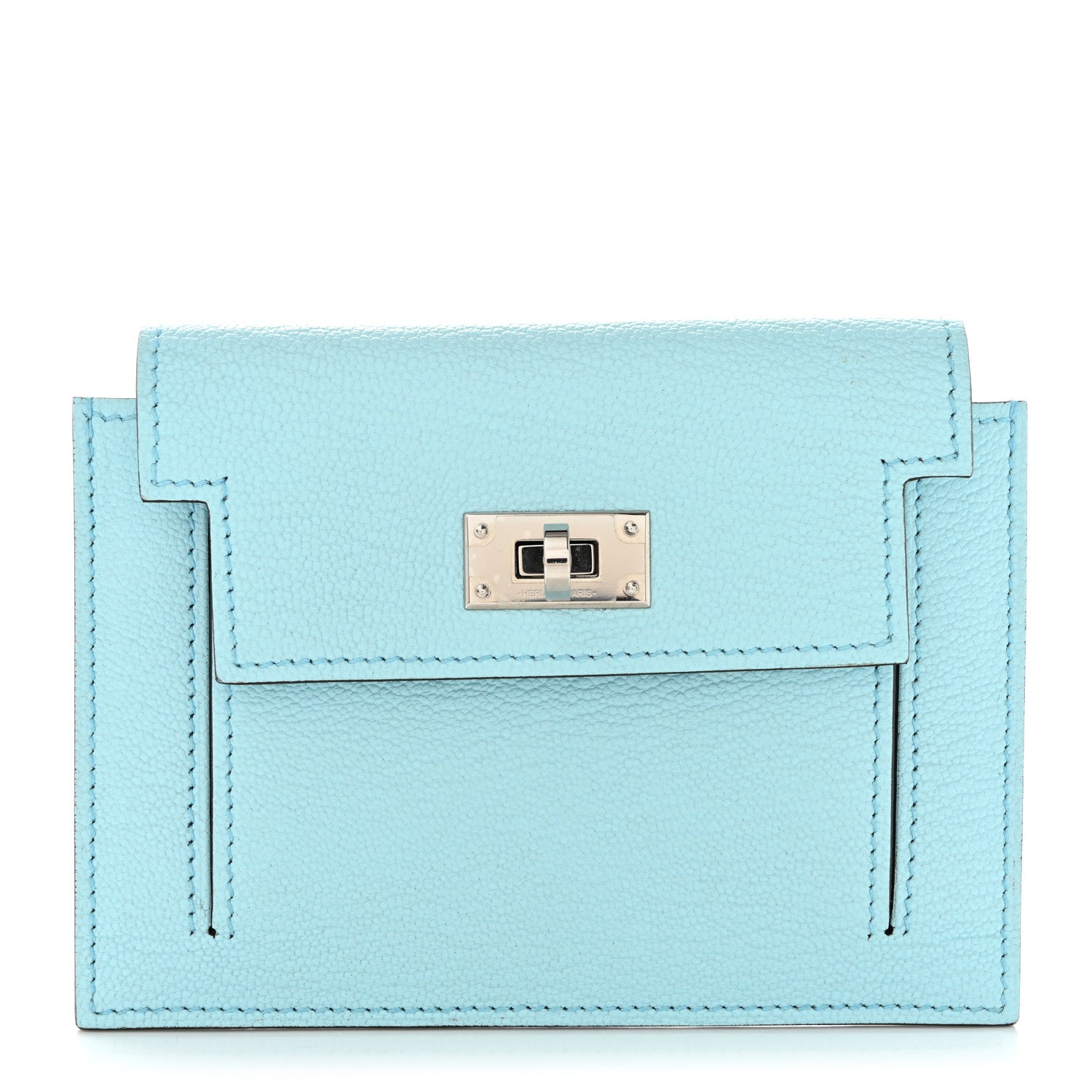 Hermes Chevre Mysore Kelly Pocket Compact Wallet Bleu Atoll 1 of 9