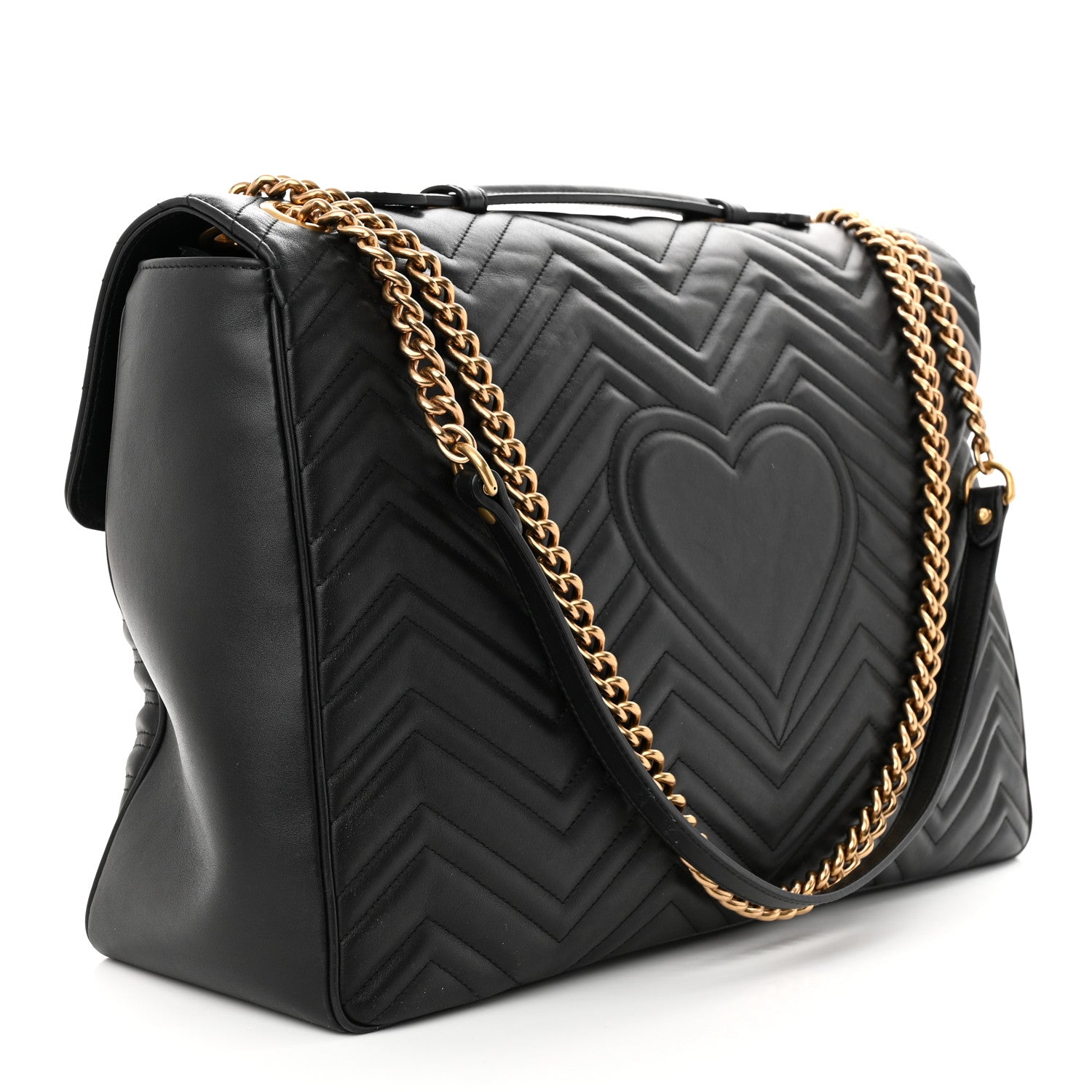 Gucci Calfskin Matelasse Maxi GG Marmont Top Handle Shoulder Bag Black 3 of 10