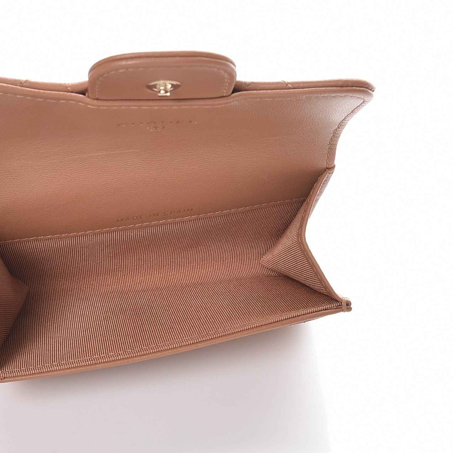 Lambskin Quilted Flap Card Holder Beige