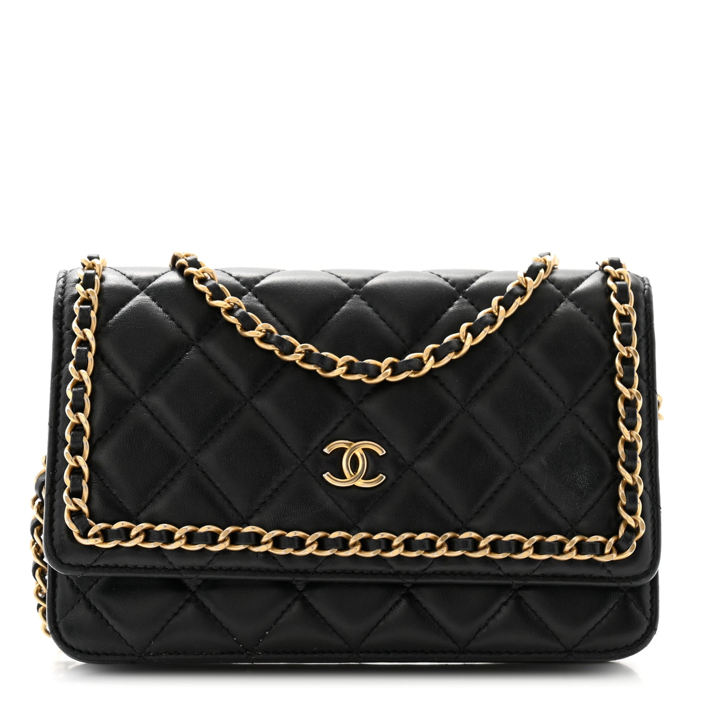 Lambskin Quilted Chain Around Wallet On Chain WOC Black
