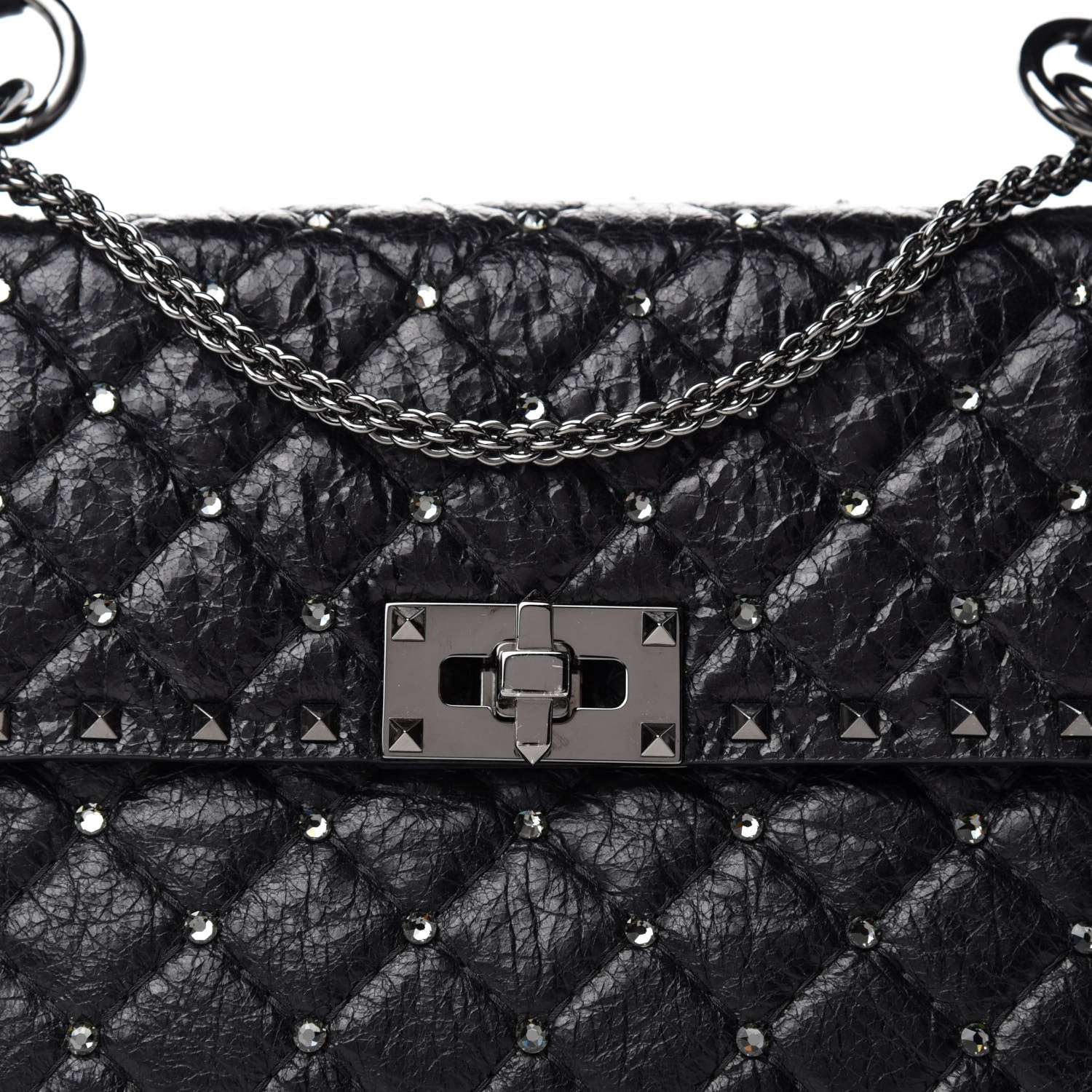 Valentino Garavani Craquele Nappa Medium Rockstud Spike Shoulder Bag Black 9 of 9