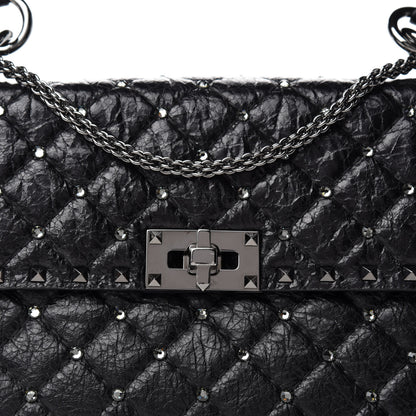 Valentino Garavani Craquele Nappa Medium Rockstud Spike Shoulder Bag Black 9 of 9
