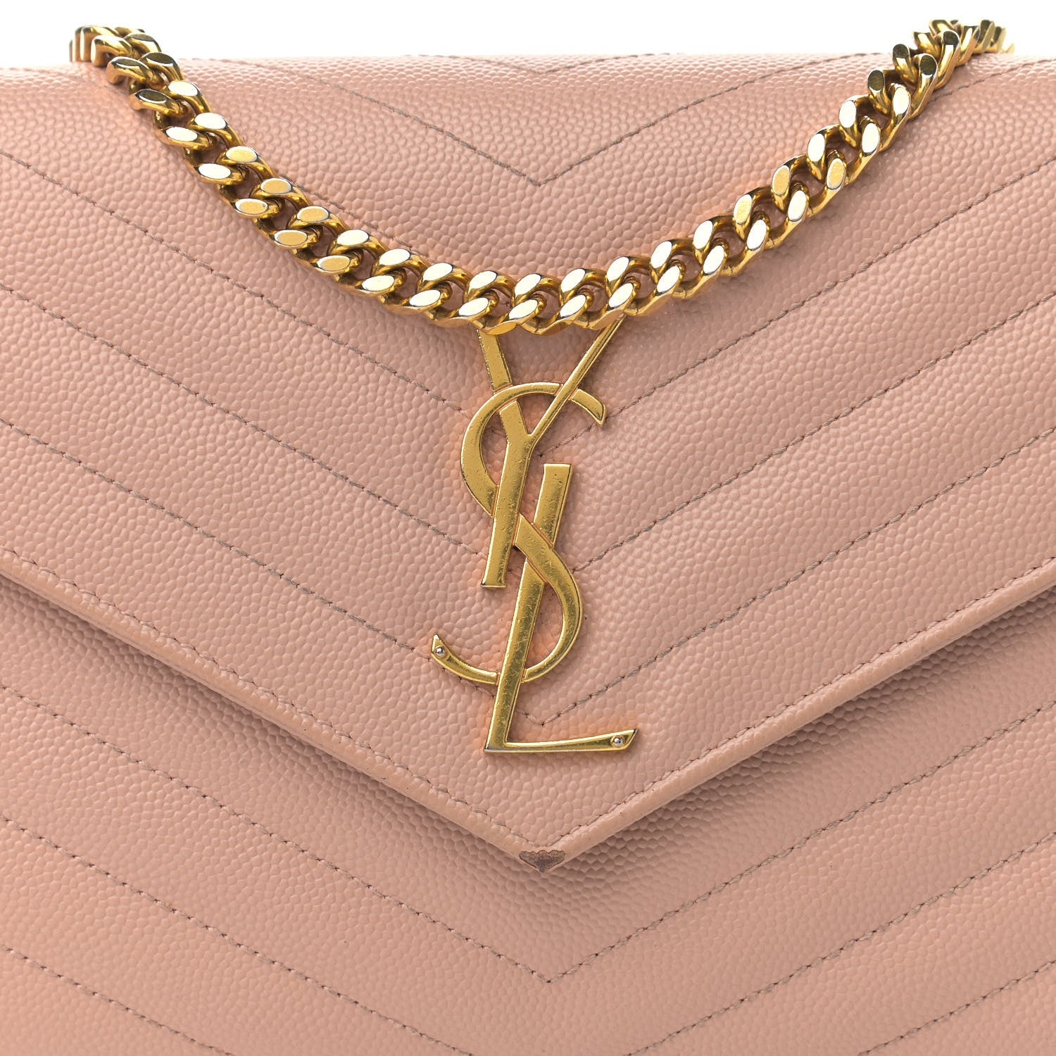 Saint Laurent Grain De Poudre Matelasse Chevron Monogram Chain Wallet Pale Pink 7 of 13