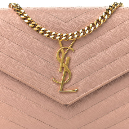 Saint Laurent Grain De Poudre Matelasse Chevron Monogram Chain Wallet Pale Pink 7 of 13