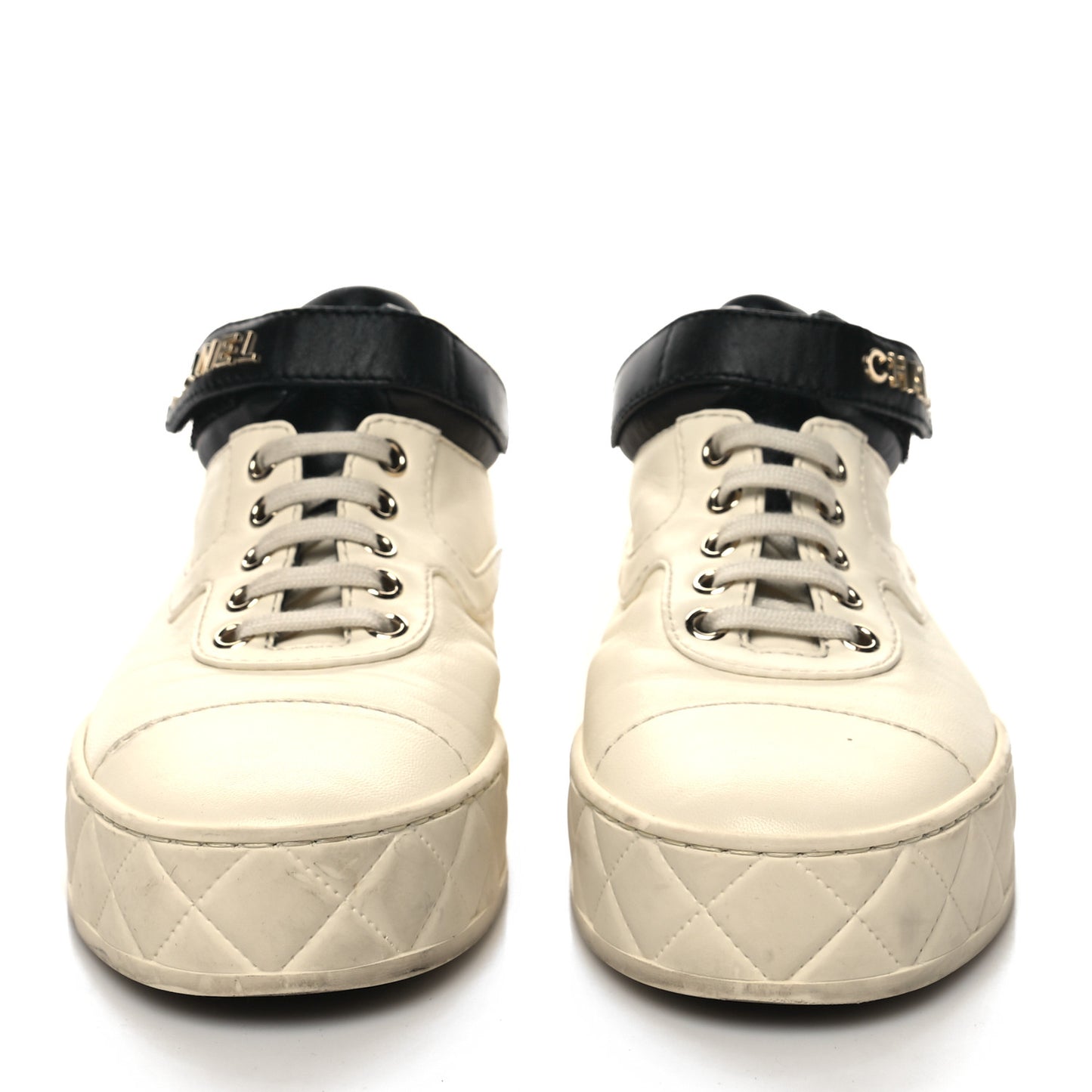 Lambskin Logo Strap Sneakers 37 Ivory Black
