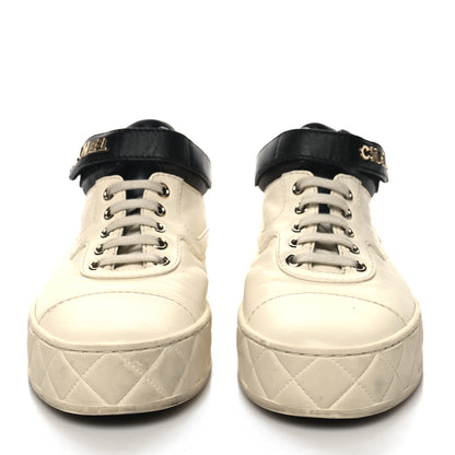Chanel Lambskin Logo Strap Sneakers 37 Ivory Black 2 of 11