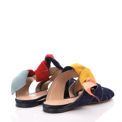 Chloe Suede Nellie Knotted Slipper Slide Sandals Flats 38 Navy 6 of 9