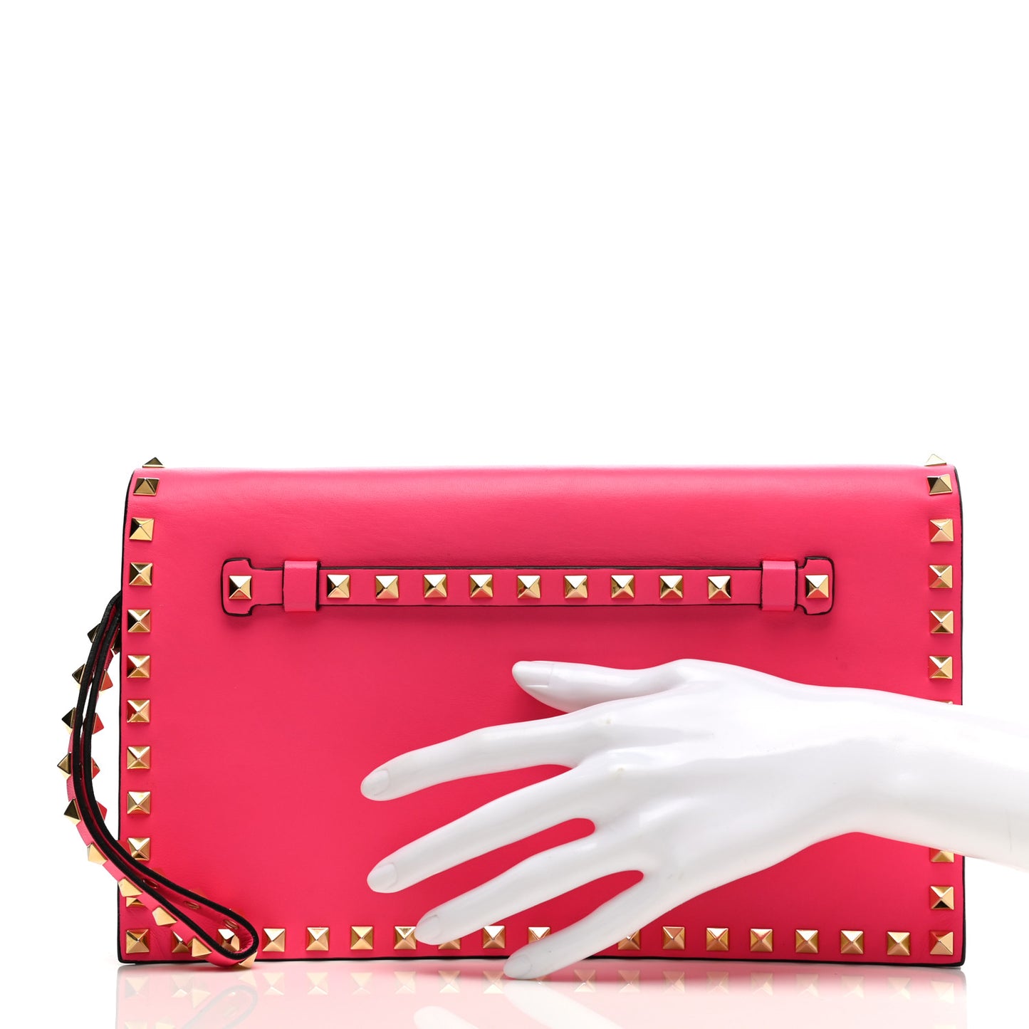 Nappa Rockstud Wristlet Clutch Fuxia Fluo