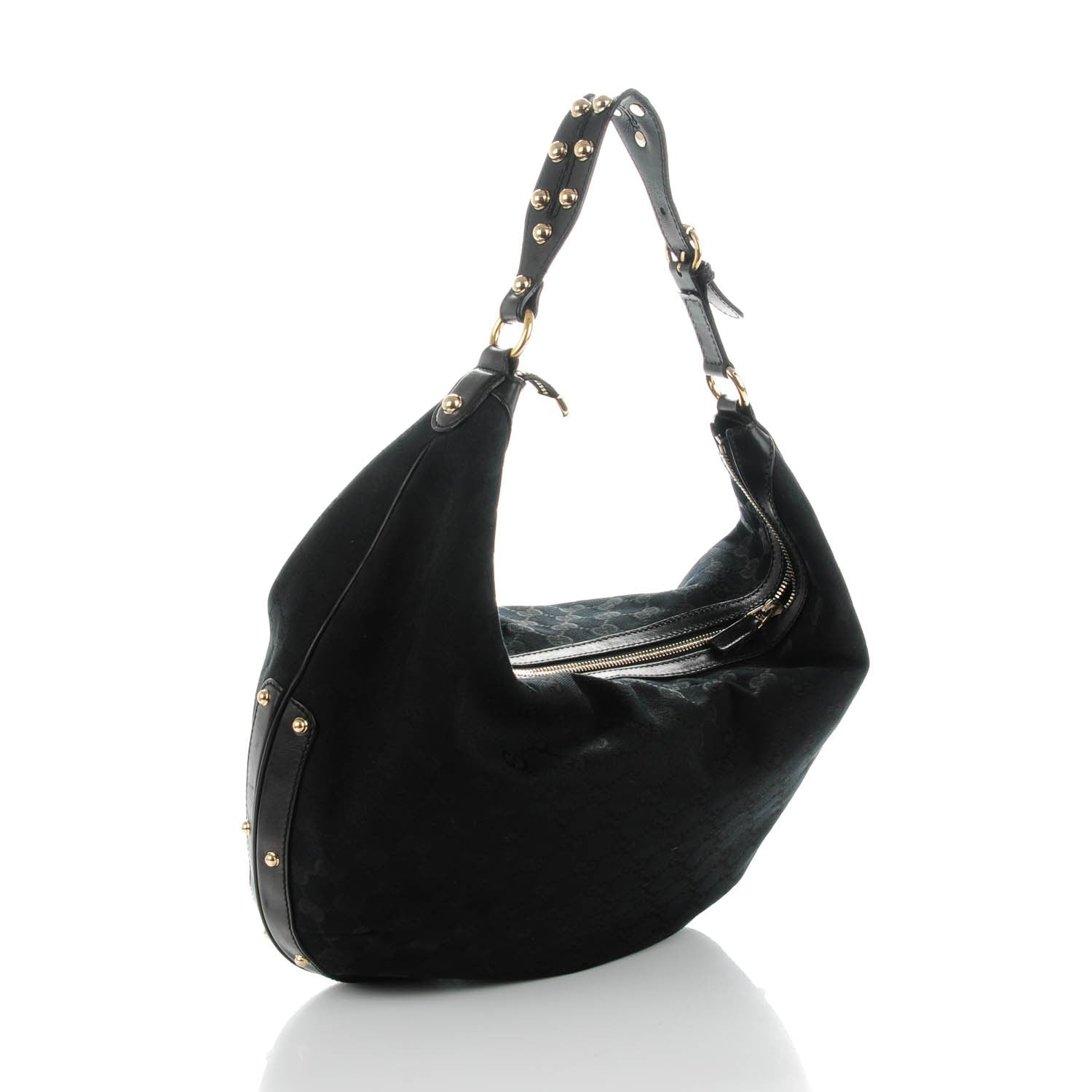 Gucci Monogram Biba Studded Hobo Black 3 of 9