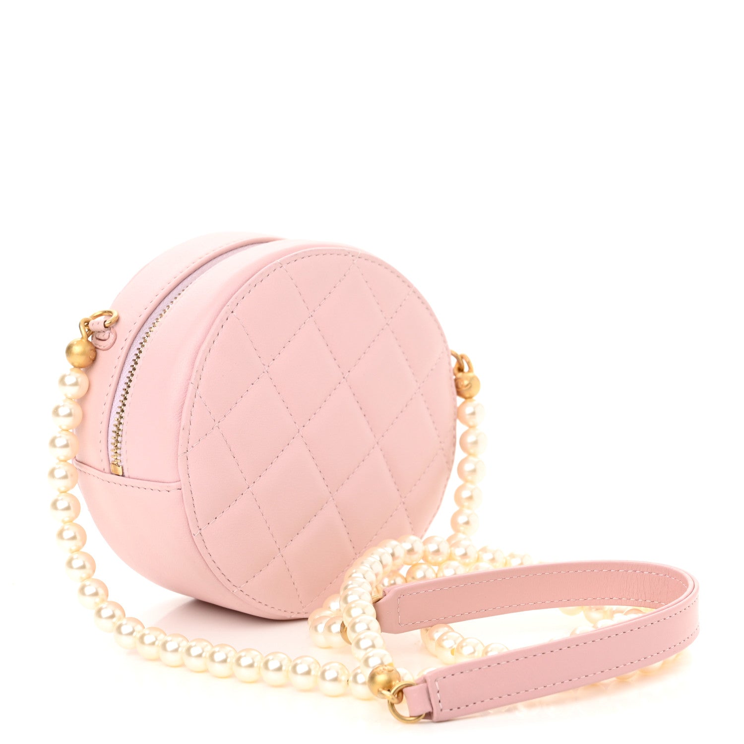 Chanel Calfskin Quilted Pearl Round Clutch With Chain Light Pink 3 of 11