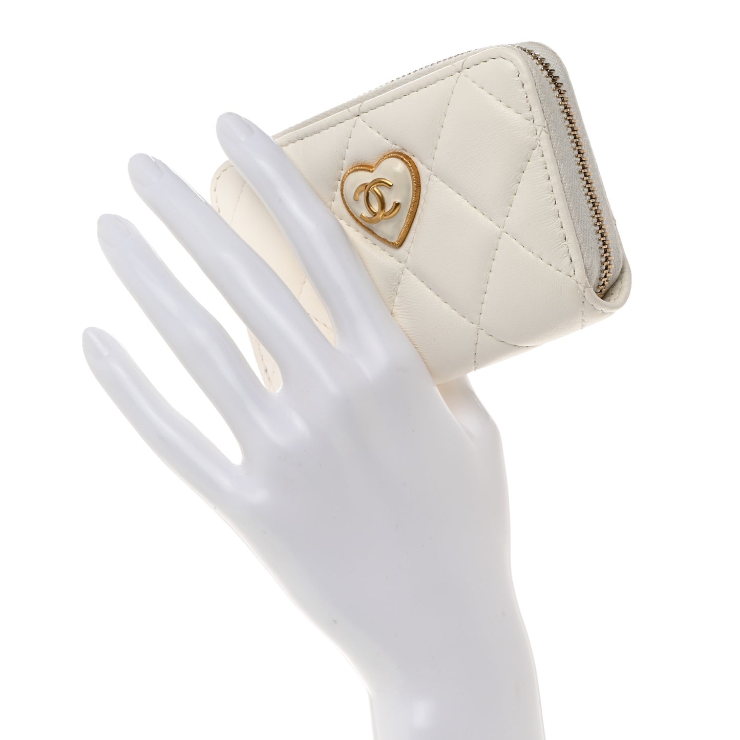 Lambskin Plexiglass Quilted Coco Love Zip Coin Purse White