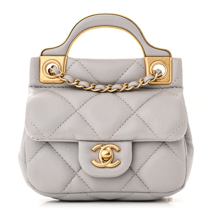 Chanel Calfskin Quilted Lady Handle Flap Card Holder With Chain Grey 1 of 12