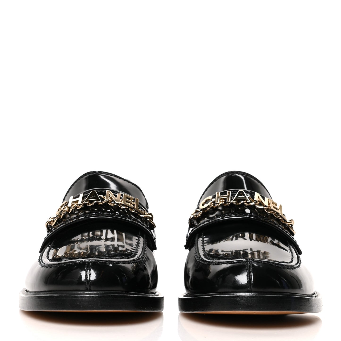 Shiny Calfskin Logo Loafers 41 Black