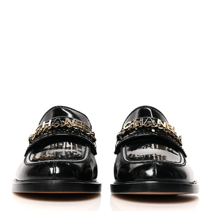 Chanel Shiny Calfskin Logo Loafers 41 Black 2 of 9