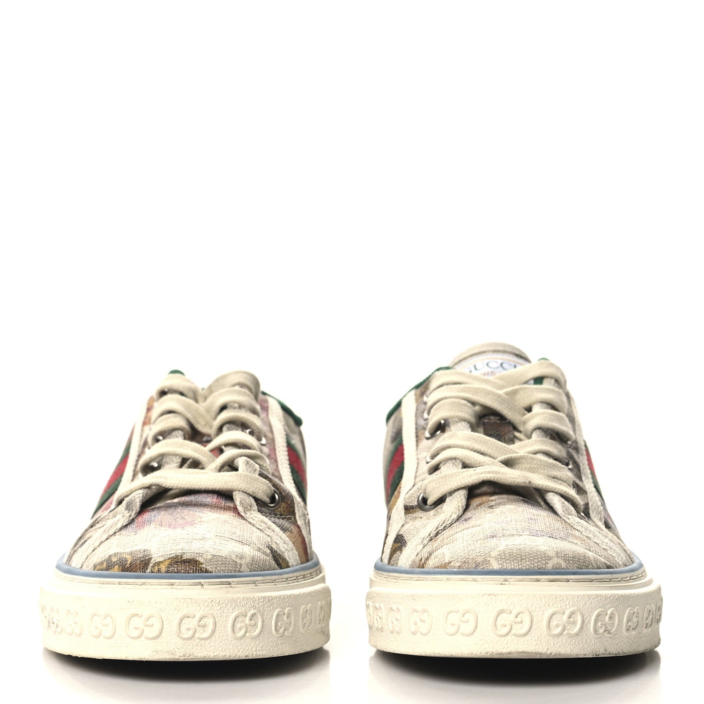 GG Supreme Monogram Water Flora Web Womens 1977 Tennis Sneakers 38.5 Beige Blue Multicolor Mystic White
