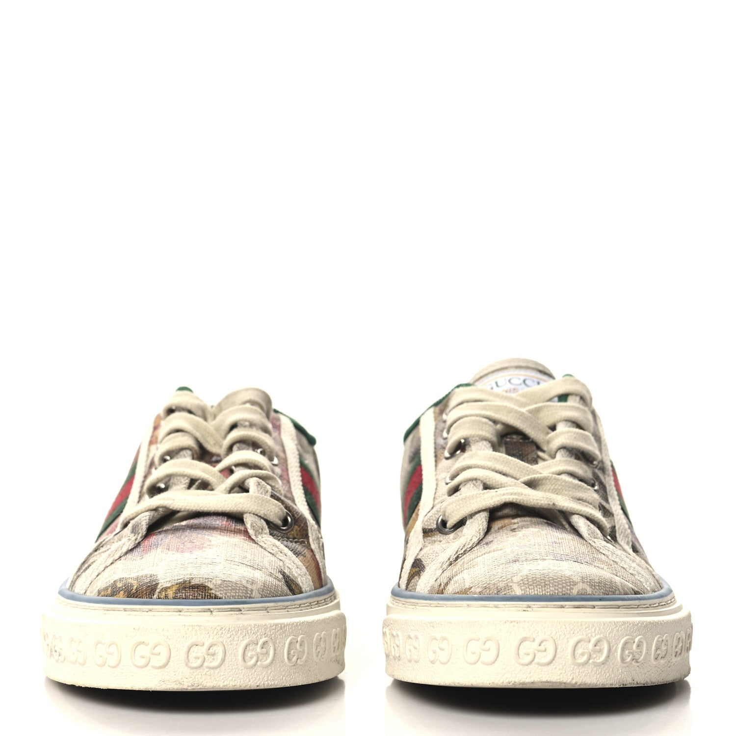 Gucci GG Supreme Monogram Water Flora Web Womens 1977 Tennis Sneakers 38.5 Beige Blue Multicolor Mystic White 3 of 8