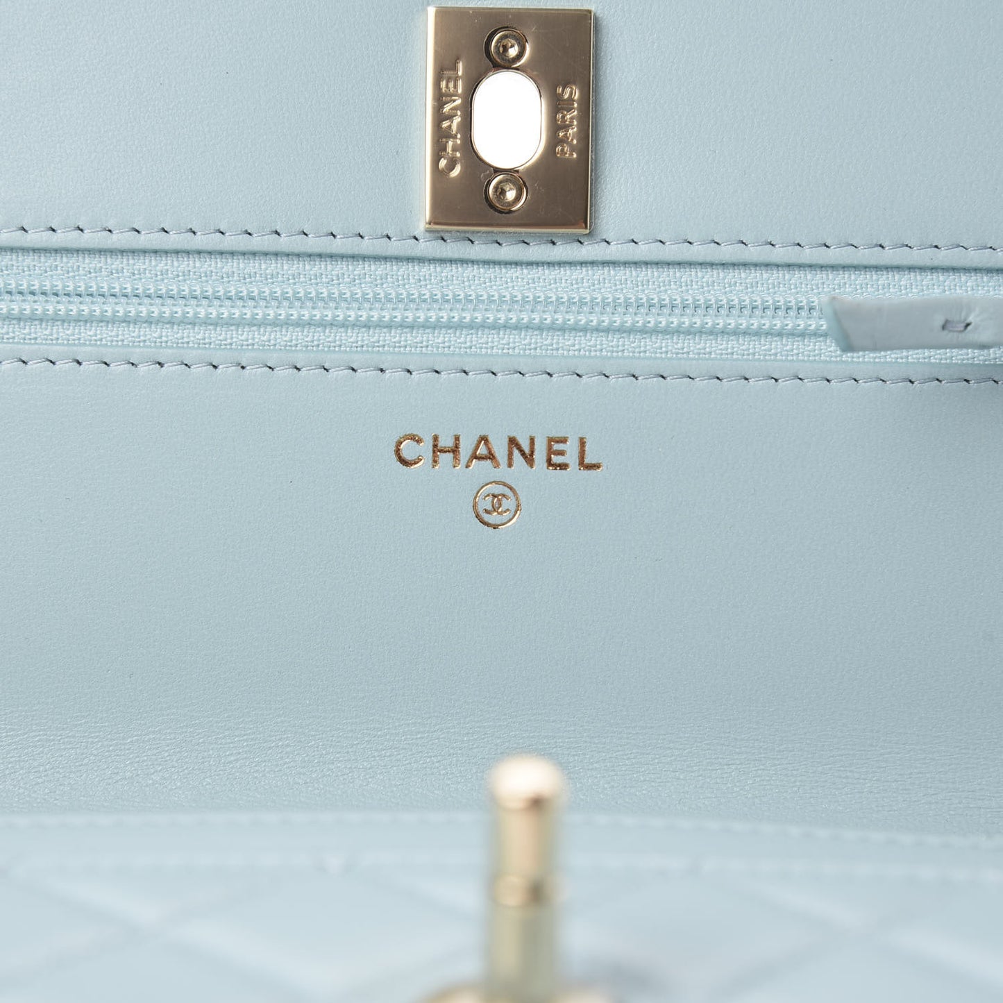Lambskin Quilted Trendy CC Wallet On Chain WOC Light Blue