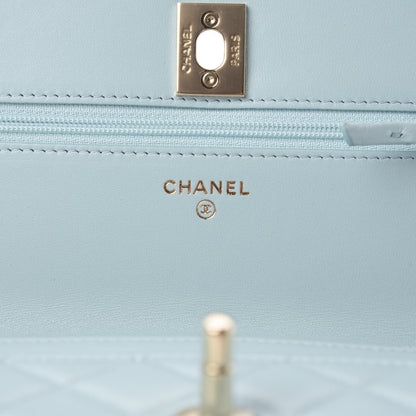 Chanel Lambskin Quilted Trendy CC Wallet On Chain WOC Light Blue 9 of 12