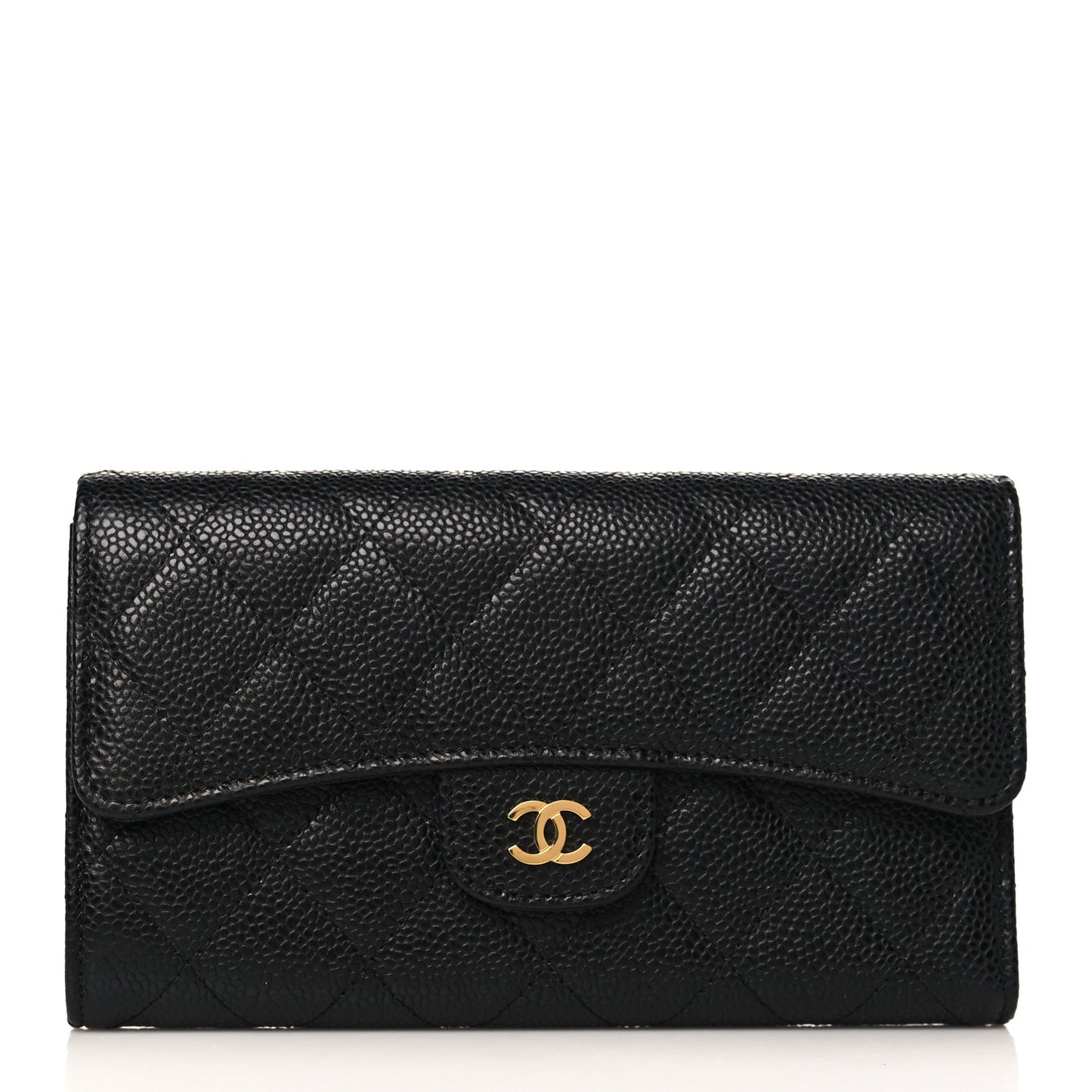 Caviar Quilted Long Flap Wallet Black