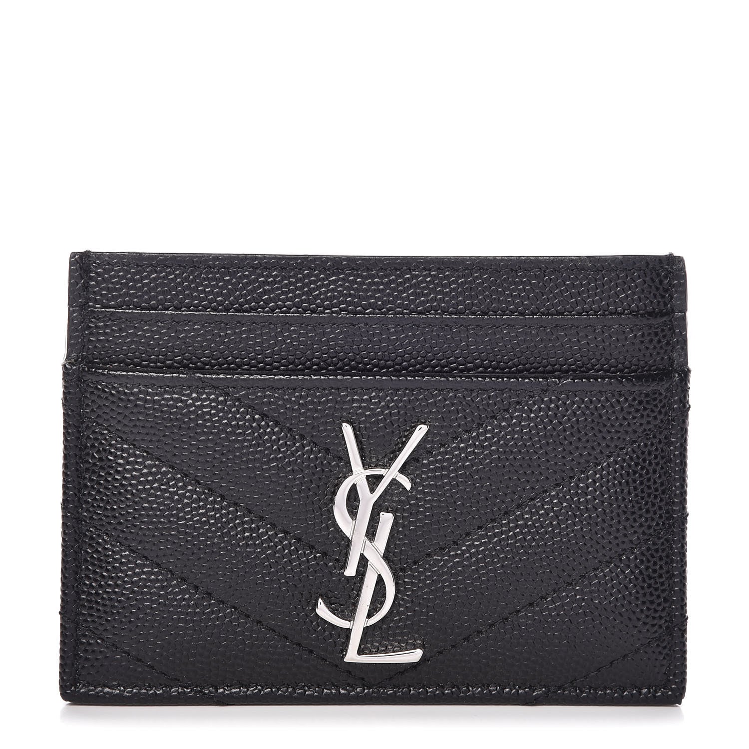 Saint Laurent Grain De Poudre Matelasse Chevron Monogram Credit Card Case Black 1 of 9