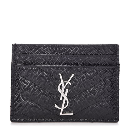 Saint Laurent Grain De Poudre Matelasse Chevron Monogram Credit Card Case Black 1 of 9