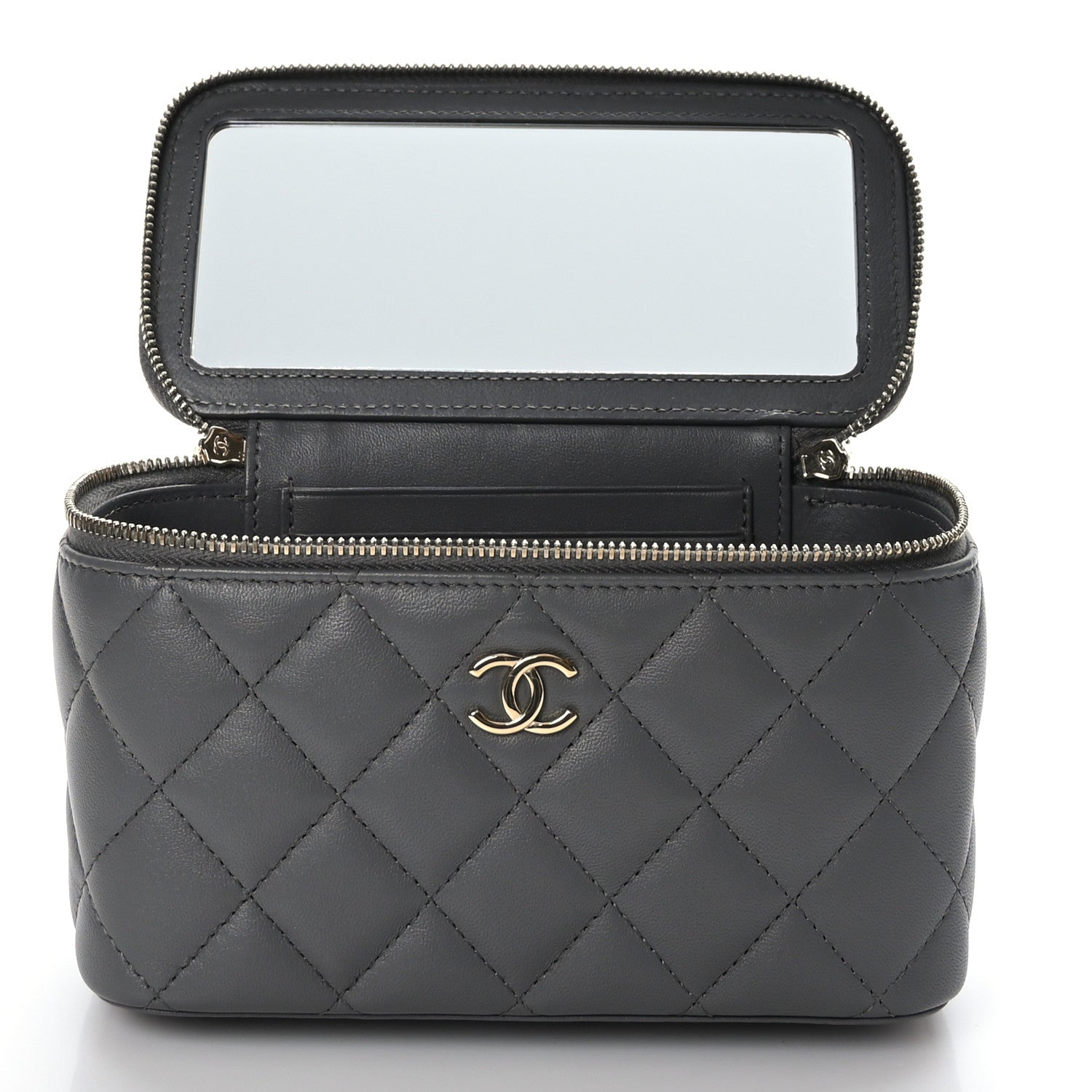 Chanel Lambskin Quilted Small Top Handle Vanity Case With Chain Dark Grey 6 of 12