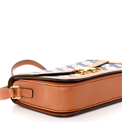 Celine Natural Calfskin Chaine Triomphe Jacquard Canvas Medium Triomphe Bag Navy Tan 8 of 10