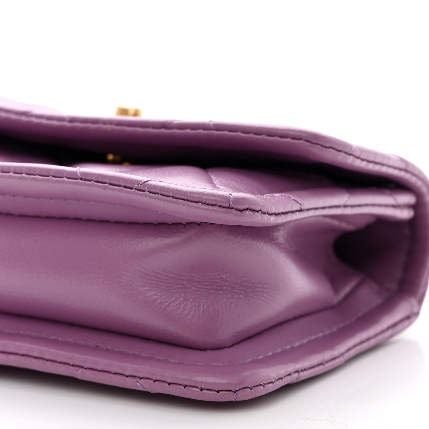 Shiny Lambskin Quilted Extra Mini Flap Purple