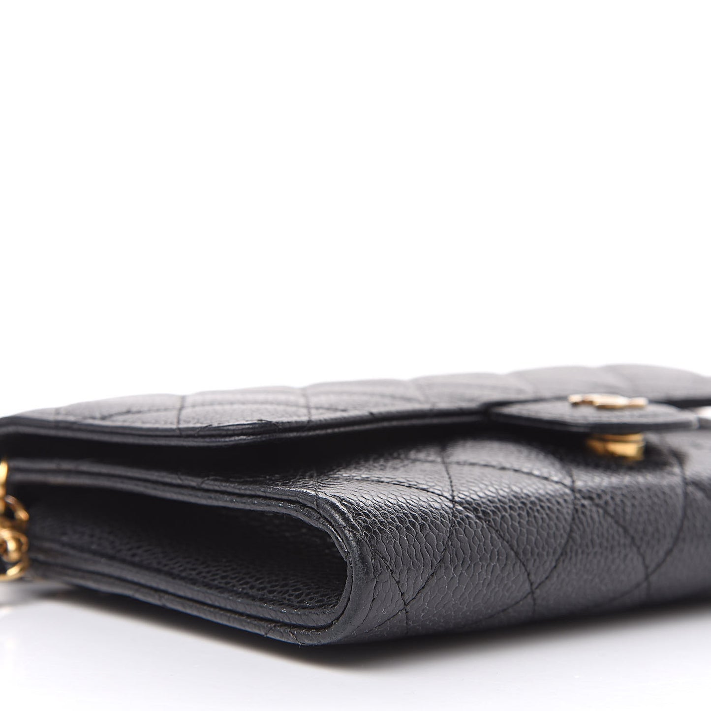 Caviar Quilted Wallet on Removable Chain Black