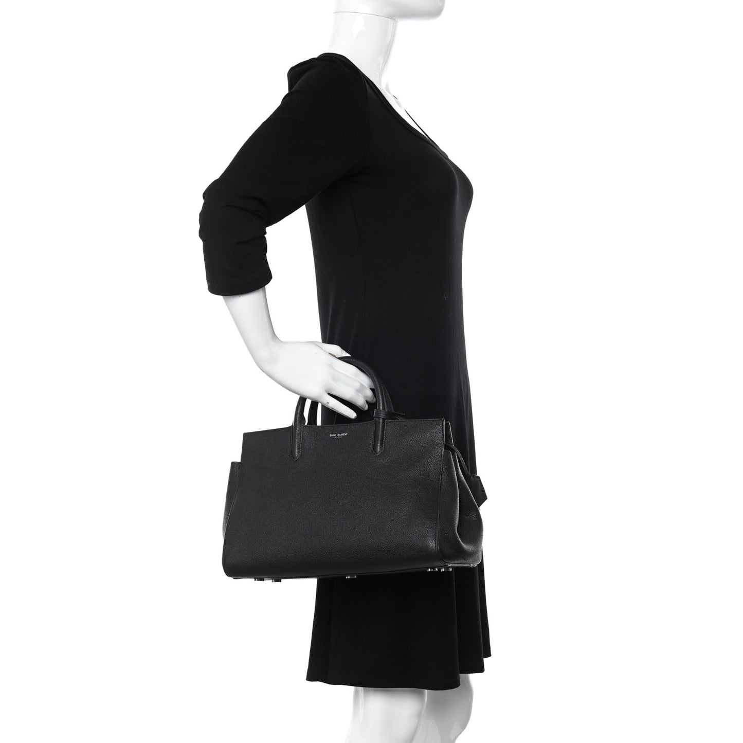 Grained Calfskin Small Cabas Rive Gauche Black