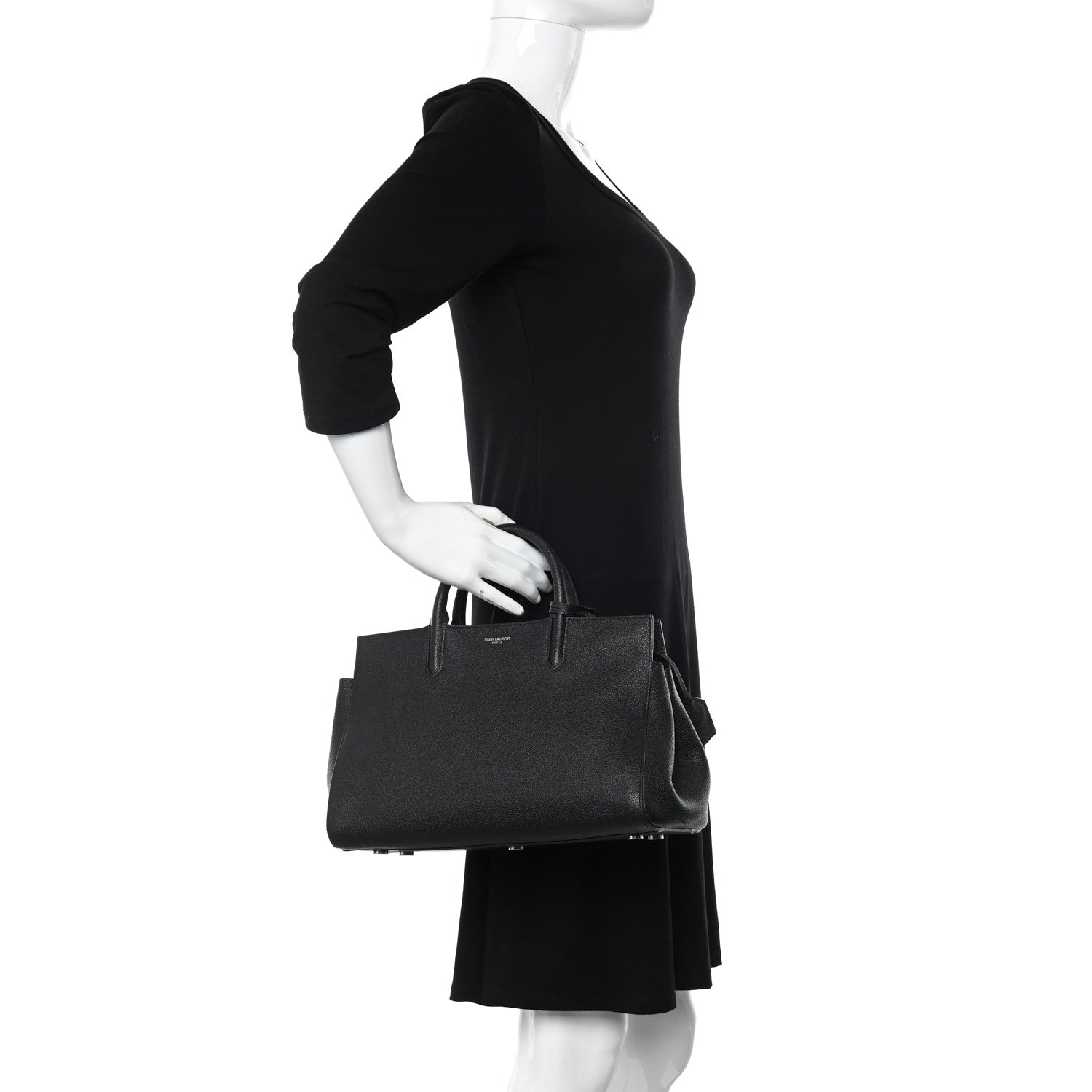 Saint Laurent Grained Calfskin Small Cabas Rive Gauche Black 2 of 17