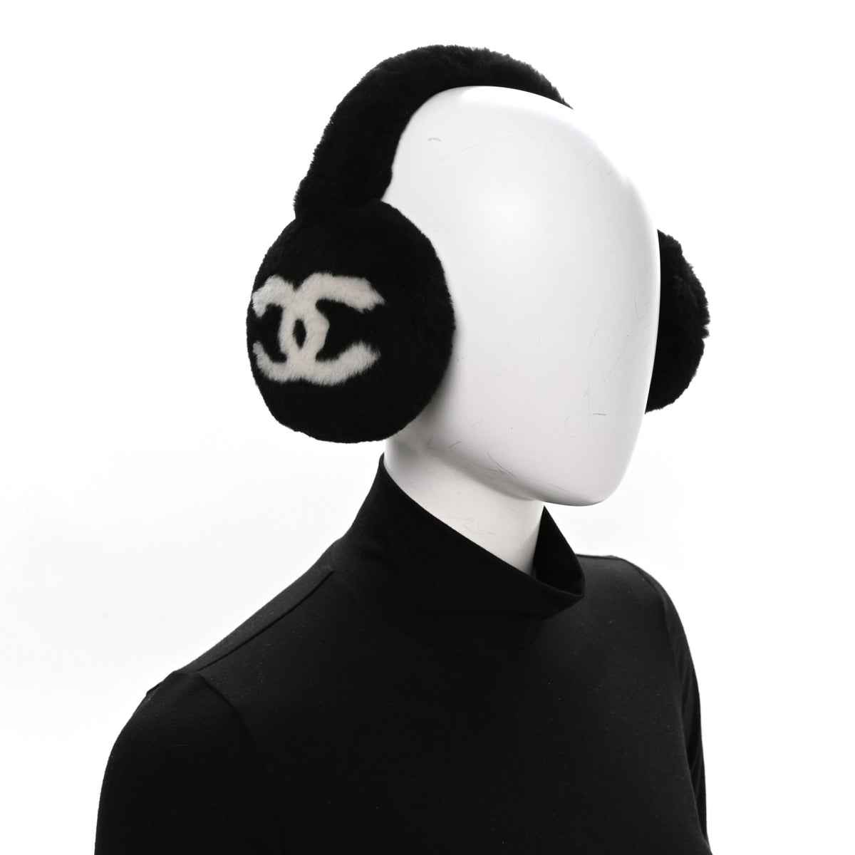 Shearling CC Ear Muffs Black White