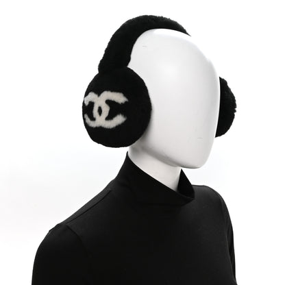 Chanel Shearling CC Ear Muffs Black White 2 of 5