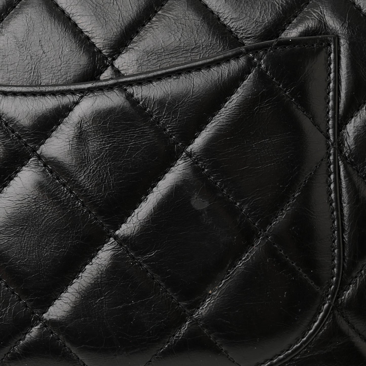 Calfskin Quilted Large Gold Bar Top Handle Flap Black