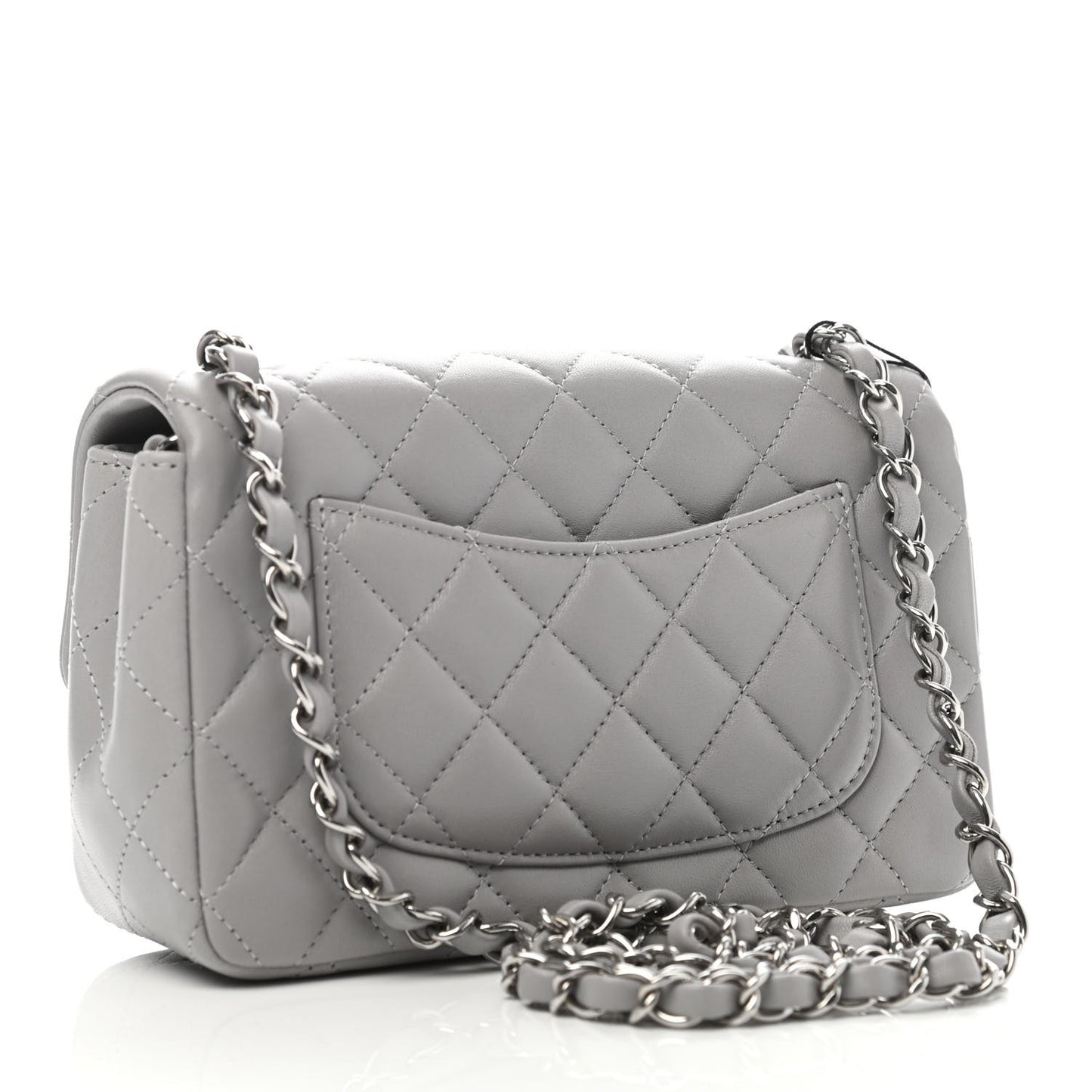 Lambskin Quilted Mini Rectangular Flap Grey