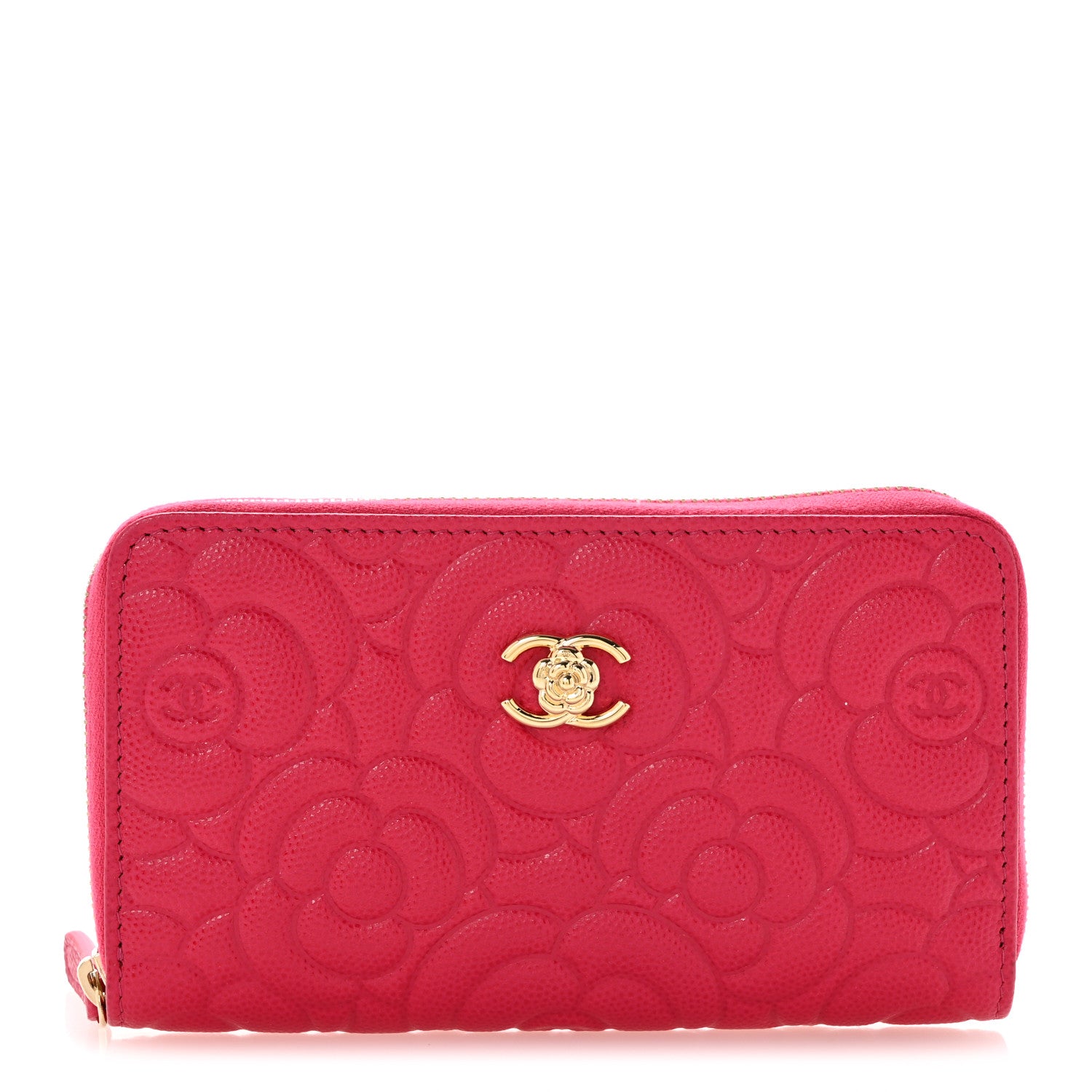 Chanel Caviar Camellia Embossed Medium Zip Around Gusset Wallet Pink 1 of 10