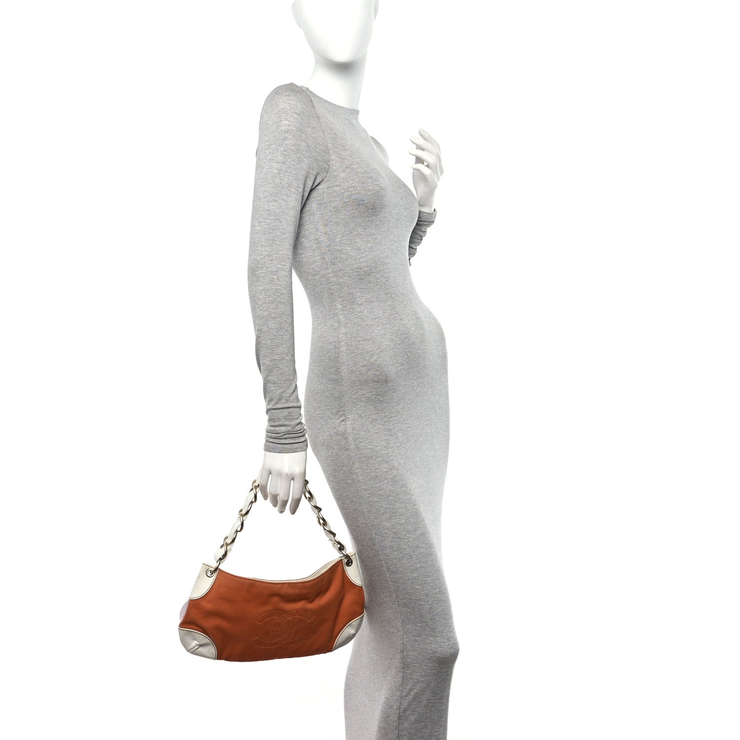 Lambskin Canvas CC Olsen Chain Small Shoulder Bag White Orange